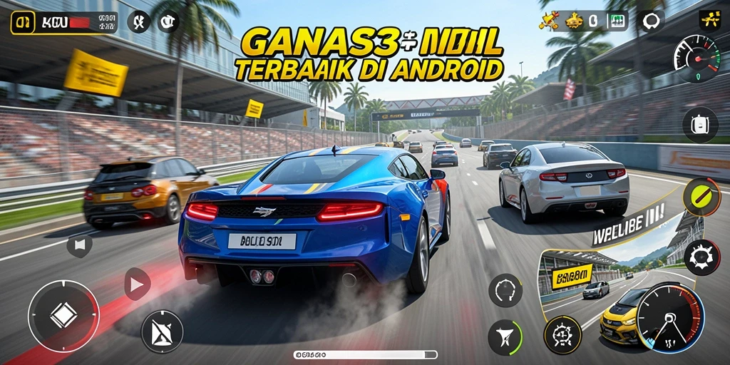 Screenshot utama dari GANAS33 menampilkan aksi balap yang mendebarkan.