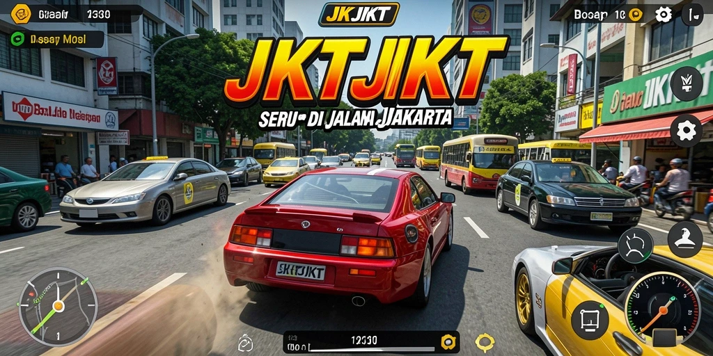 Screenshot JKTJKT menampilkan keseruan balap mobil di Jakarta.
