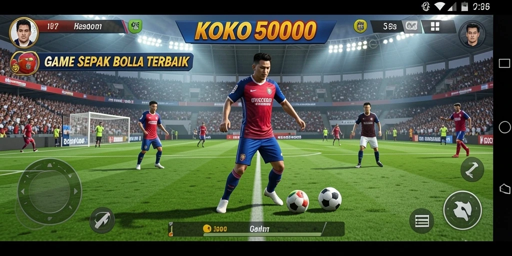 Tampilan gameplay seru dengan aksi di lapangan sepak bola.