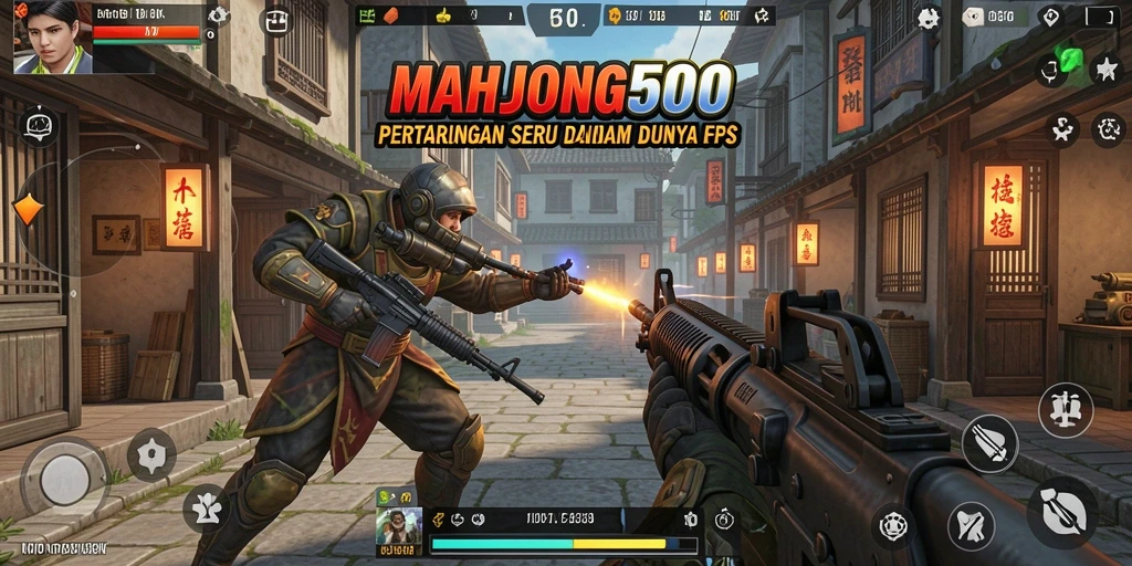 Tangkapan layar <strong>MAHJONG500</strong> menunjukkan aksi pertarungan yang mendebarkan di dunia <strong>FPS</strong>.