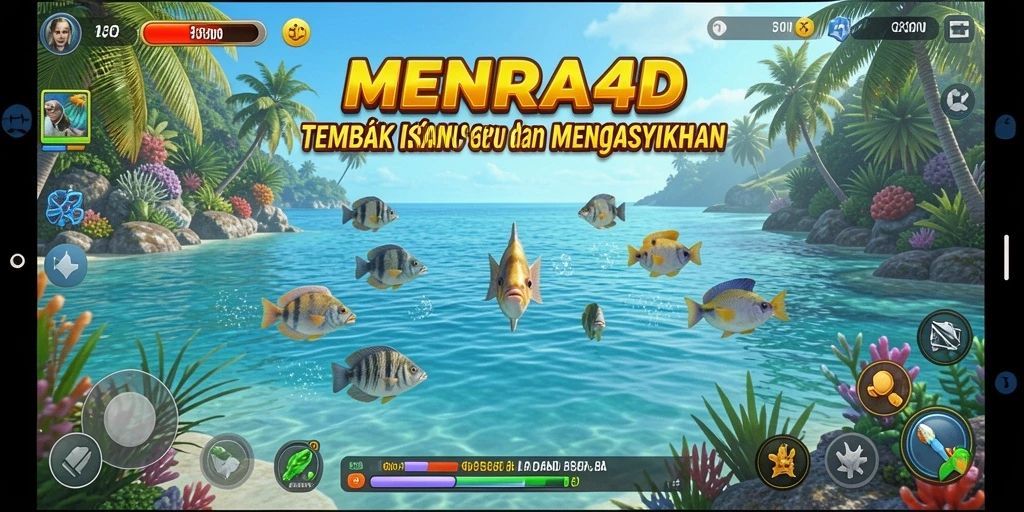 Screenshot game MENARA4D menampilkan aksi menembak ikan yang menarik.