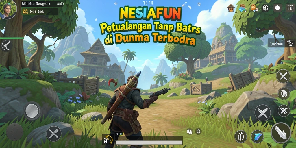 Tampilan gameplay <strong>NESIAFUN</strong> yang menampilkan eksplorasi dunia terbuka yang luas.