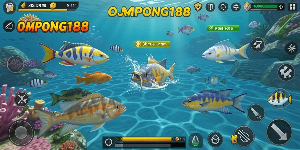 Tampilan gameplay OMPONG188 saat menembak ikan di lautan.