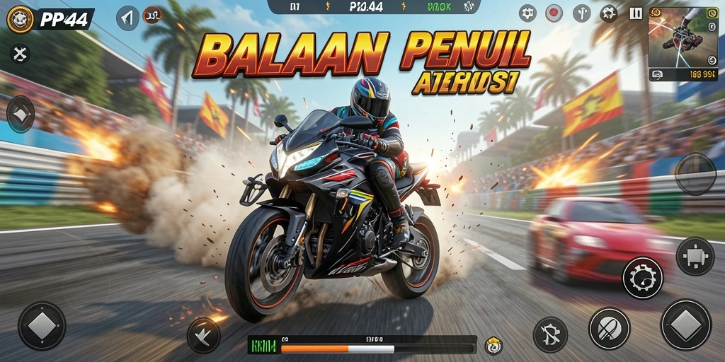 Gameplay seru PP444 dengan adrenalin tinggi saat balapan motor.
