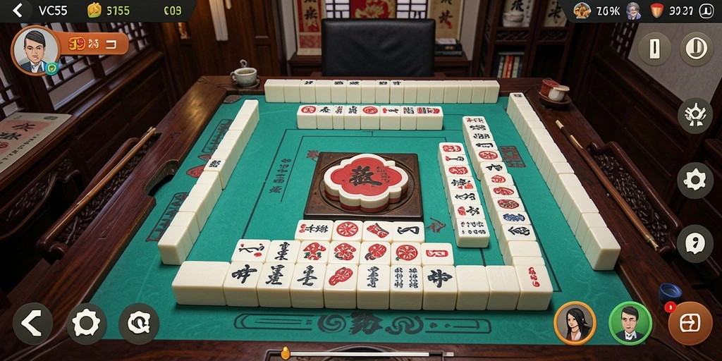 Screenshot gameplay VC55 yang menampilkan strategi permainan Mahjong.