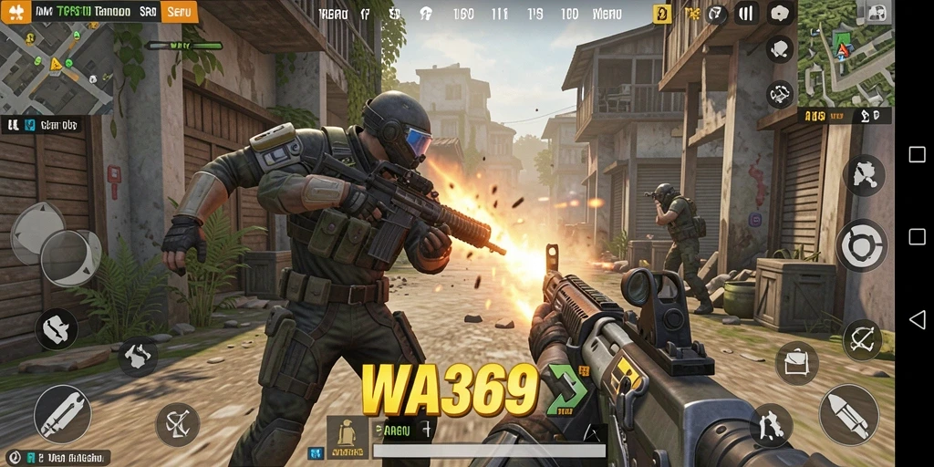 Screenshot utama WA369 menampilkan aksi seru dalam game TPS.